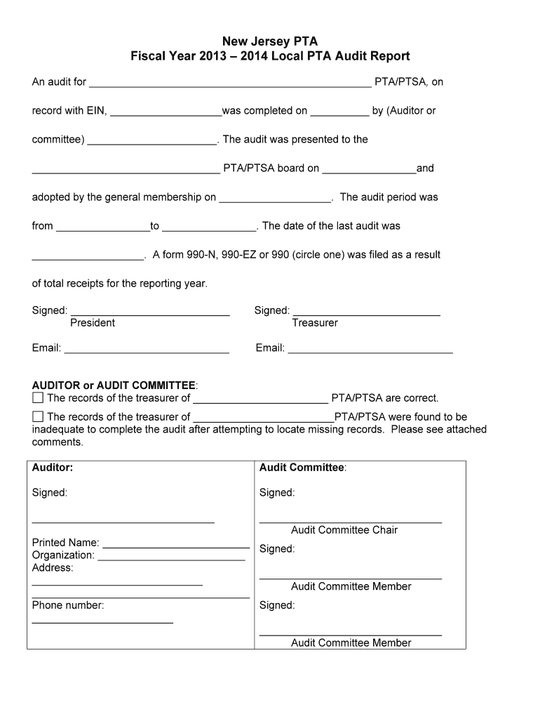  Nj Pta Audit Form 2013-2024