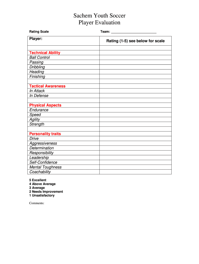 Soccer Player Evaluation Form