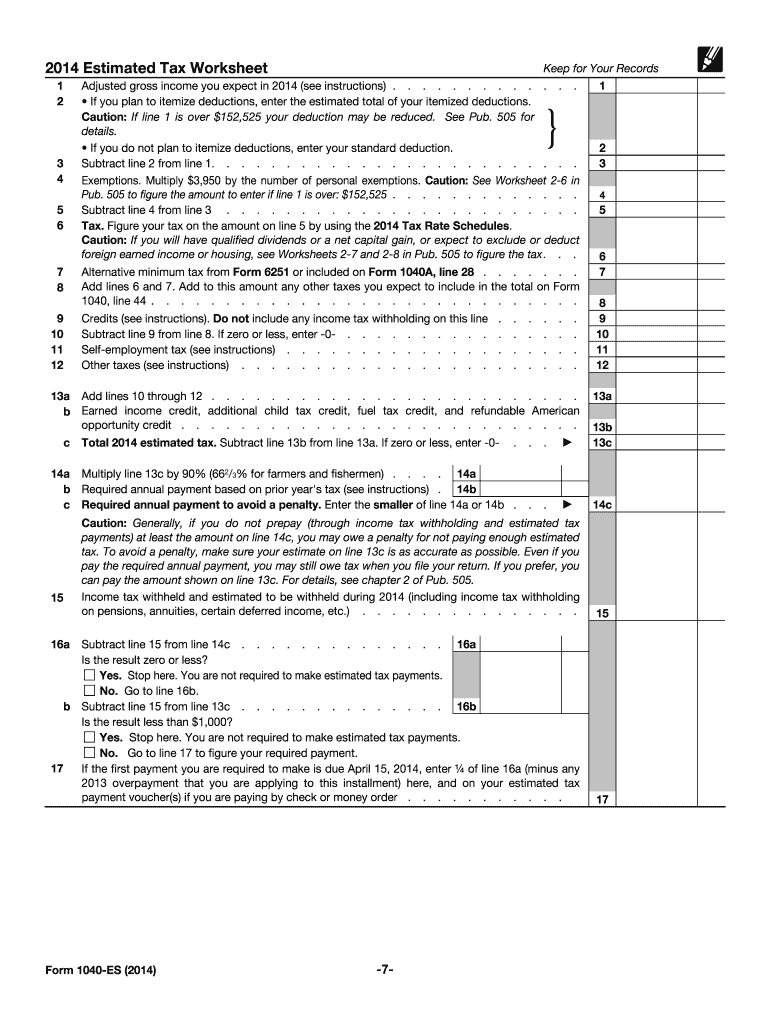  Form 1040 Es 2014