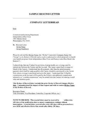 Rescission Letter Template  Form