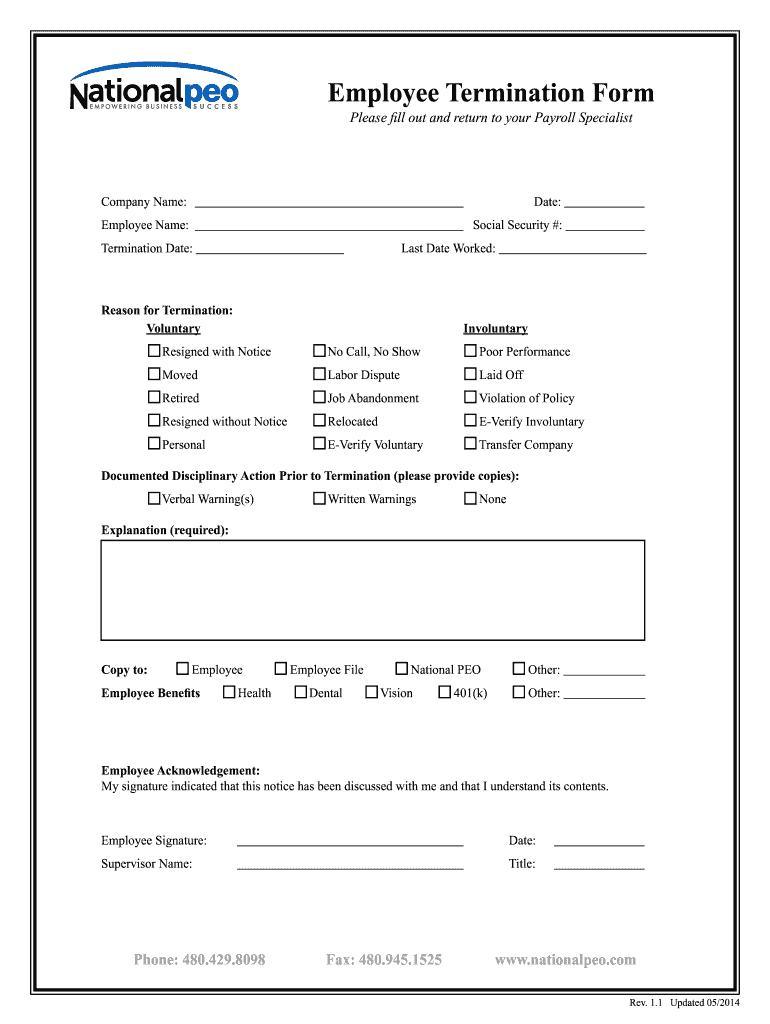  Employee Termination Form 2014-2023
