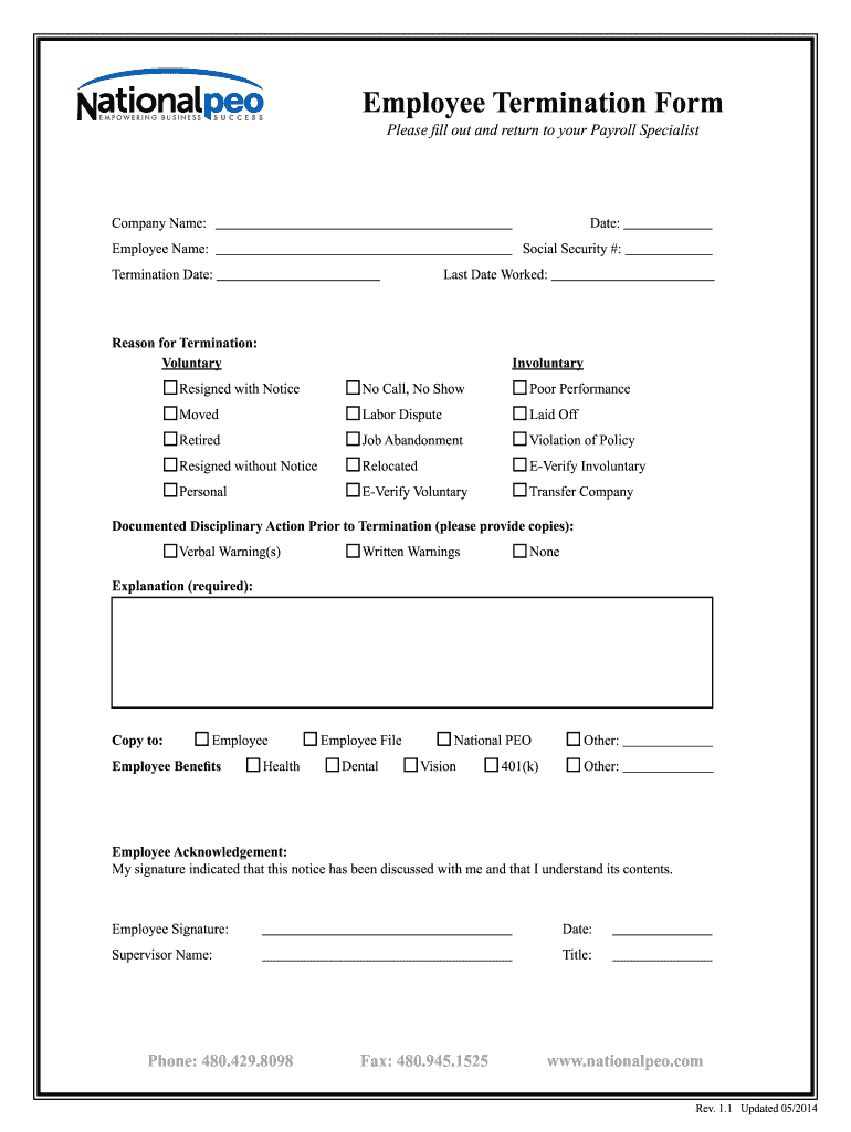  Employee Termination Form 2014-2024