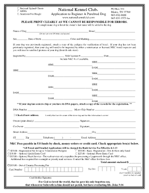 NKC Application to Register a Purebred Dog National Kennel Club  Form