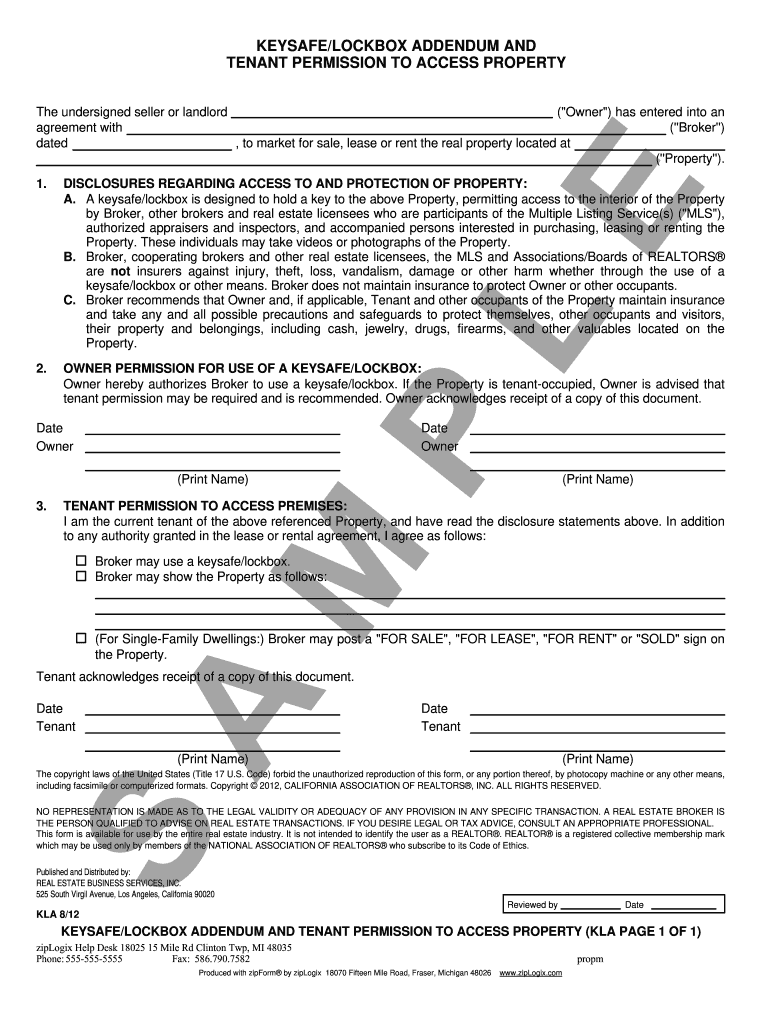 Keysafe Lockbox Addendum  Form