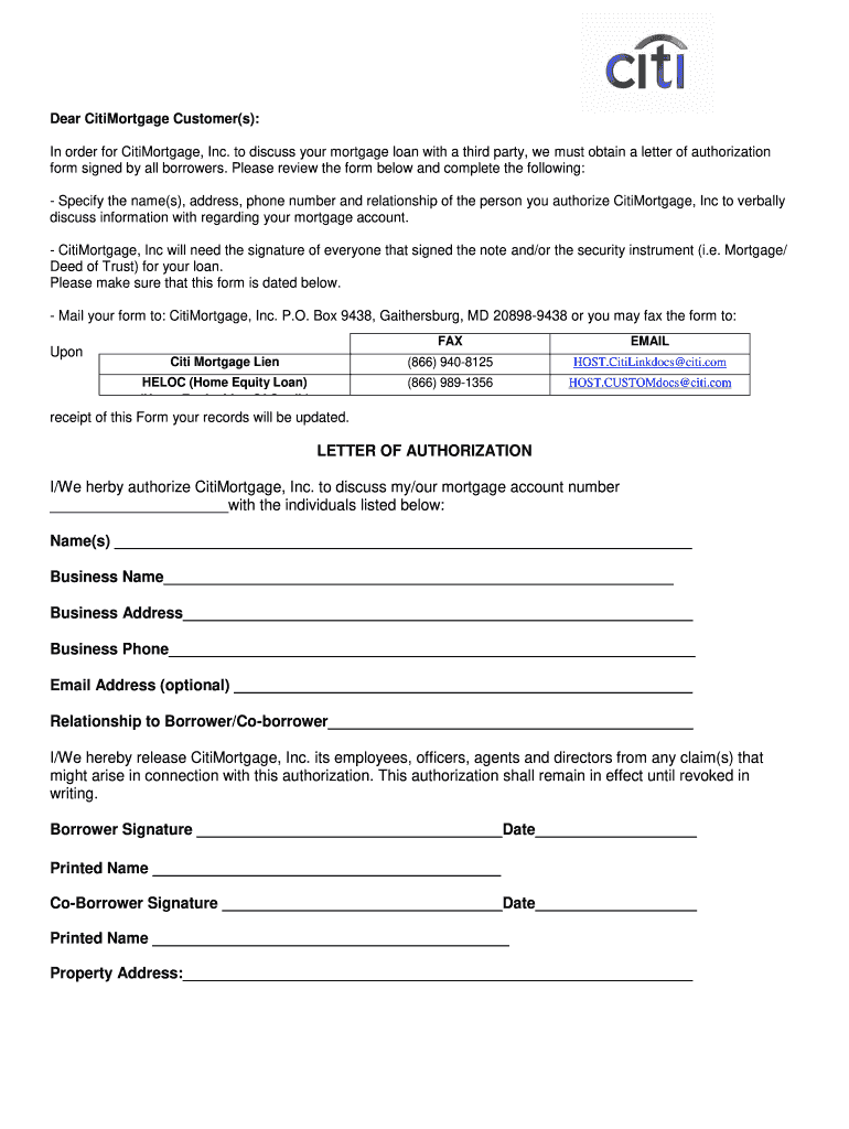 Citi Authorization  Form