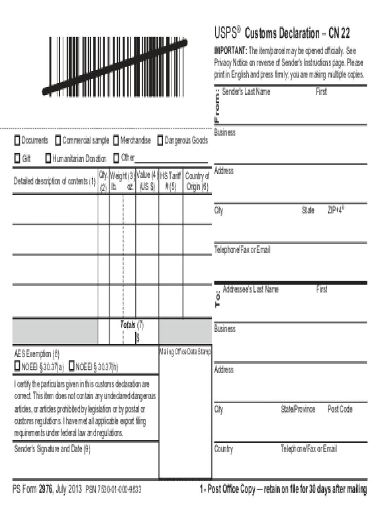 Customs Form Mailing 2013-2022