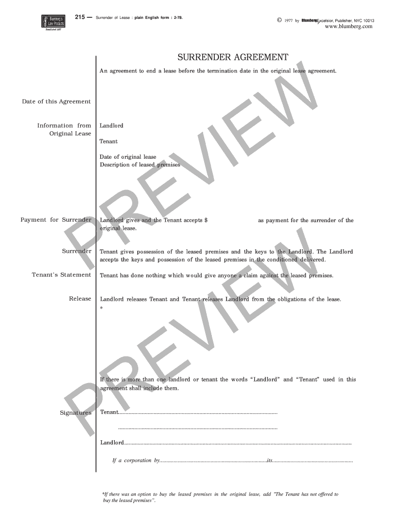 Nyc Legal Surrender Agreement  Form