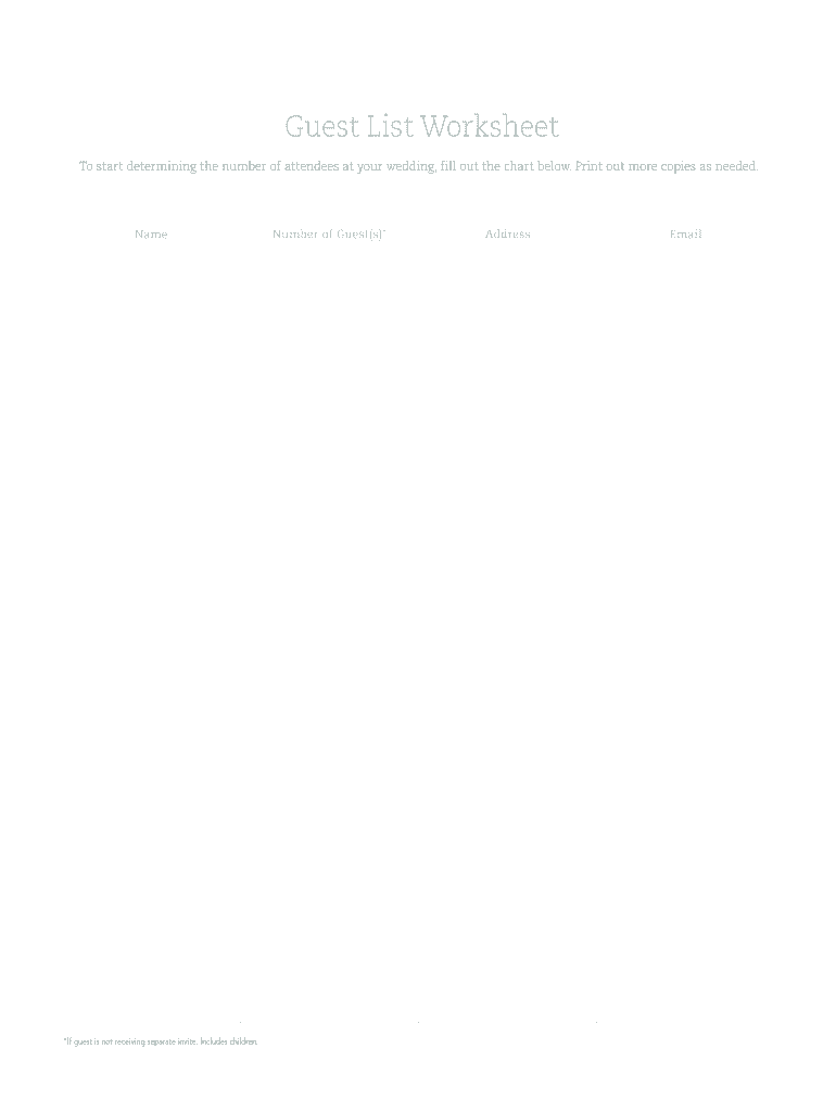 Wedding Guest List Worksheet  Form