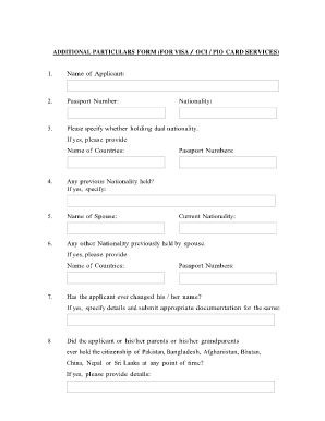 Additional Particulars Form