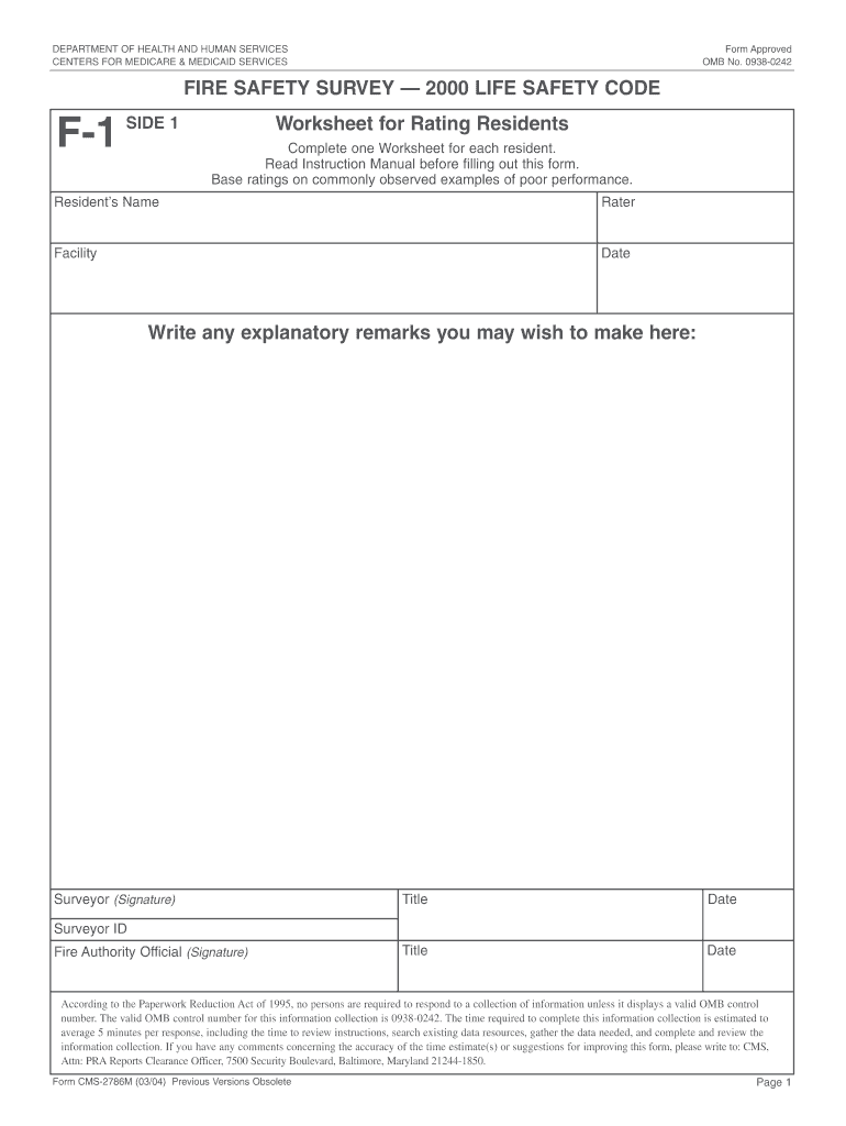  FIRE SAFETY SURVEY LIFE SAFETY CODE Worksheet for in 2004