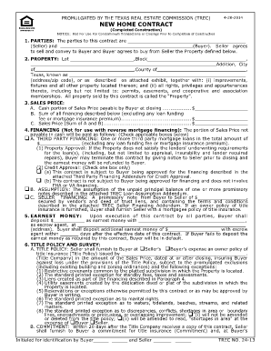 New Home Contract Completed Construction  Form