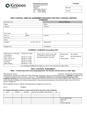 Kirklees Council Pest Control  Form