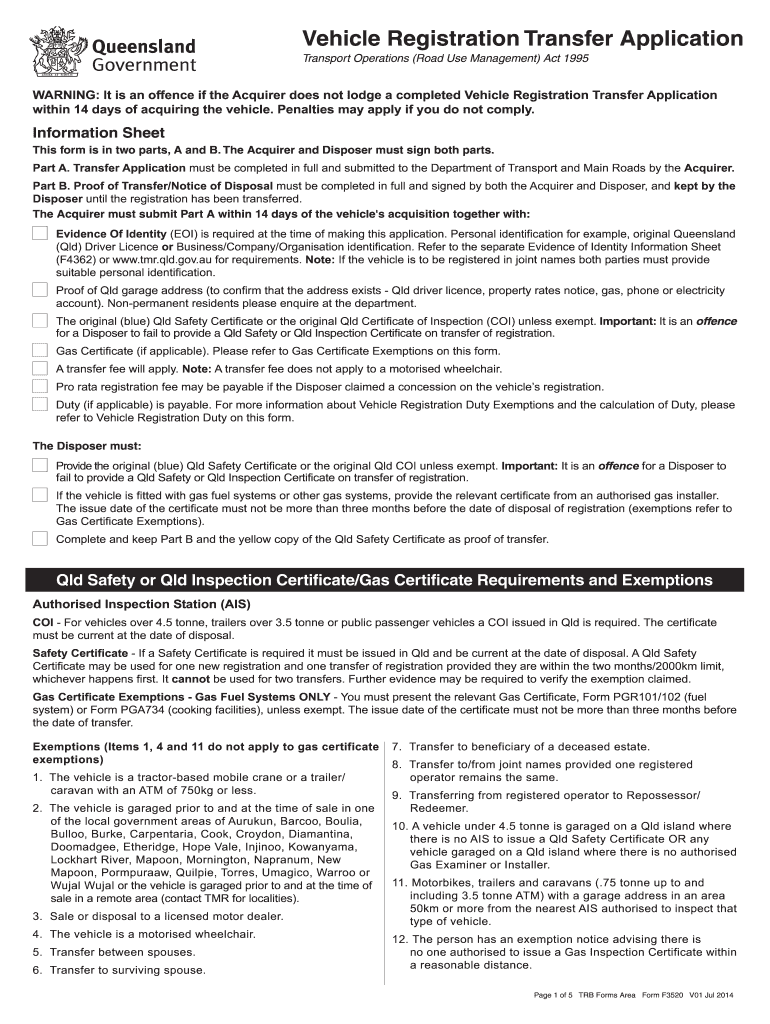  Qld Transport Transfer Registration Form 2014