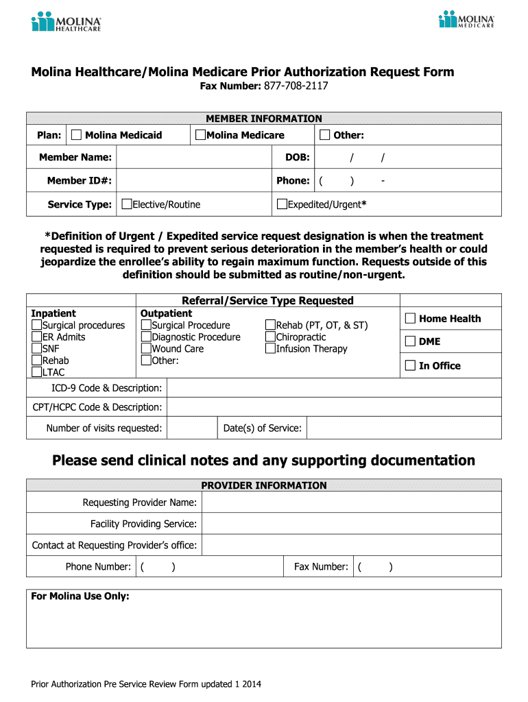 Molina Prior Authorization 20142024 Form Fill Out and Sign Printable