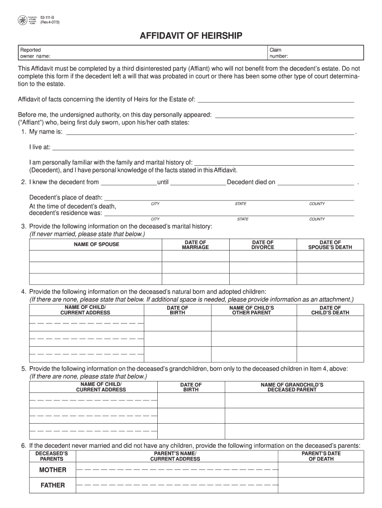 Affidavit of Heirship  Form