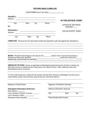 Small Claim Petition 2 PDF Collincountytx  Form