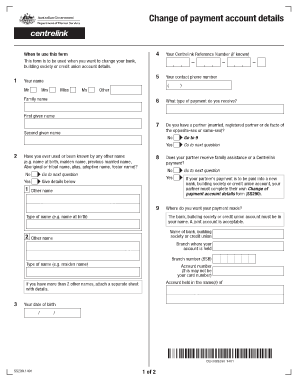 Change of Payment Account Details Form Department of Human Humanservices Gov