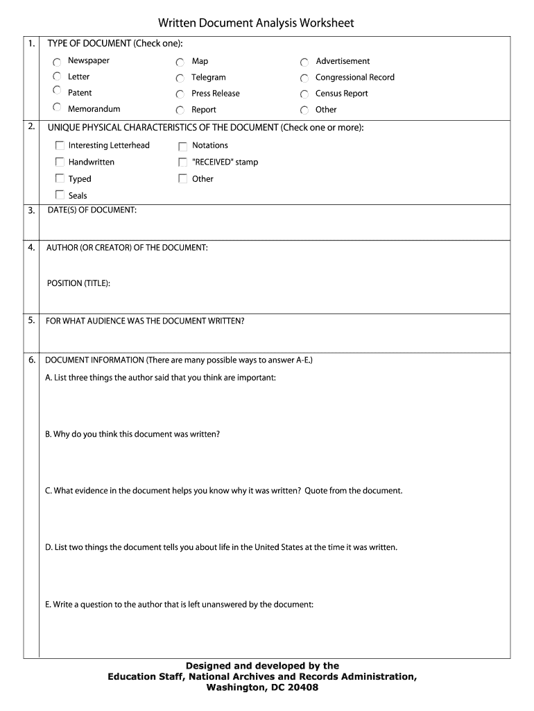 Document Analysis Template  Form