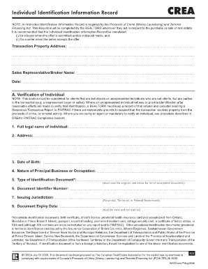 Individual Identification Information Record