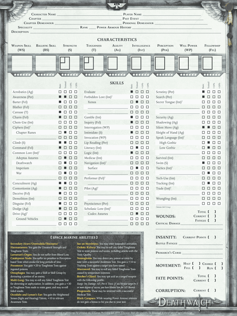 Deathwatch Character Sheet  Form