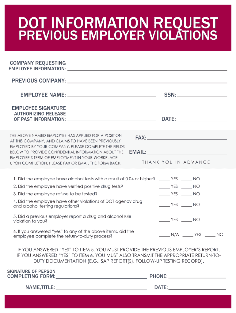 Previous DOT Employer Inquiry Form Hartfordtransit