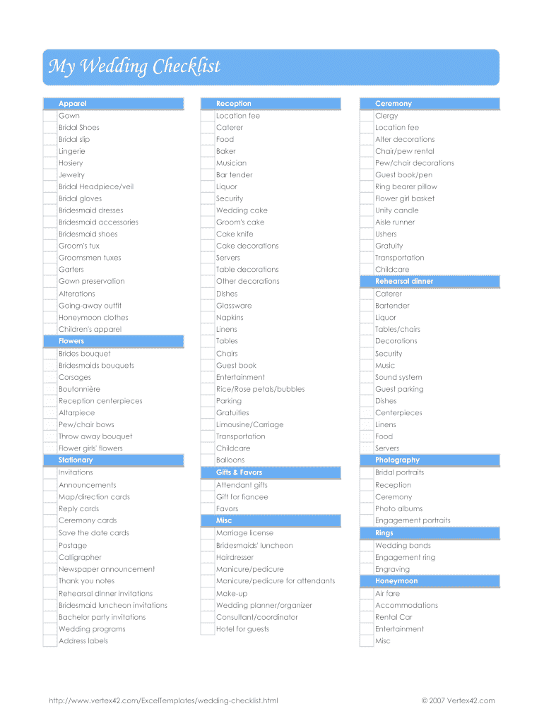 Wedding Checklist PDF  Form