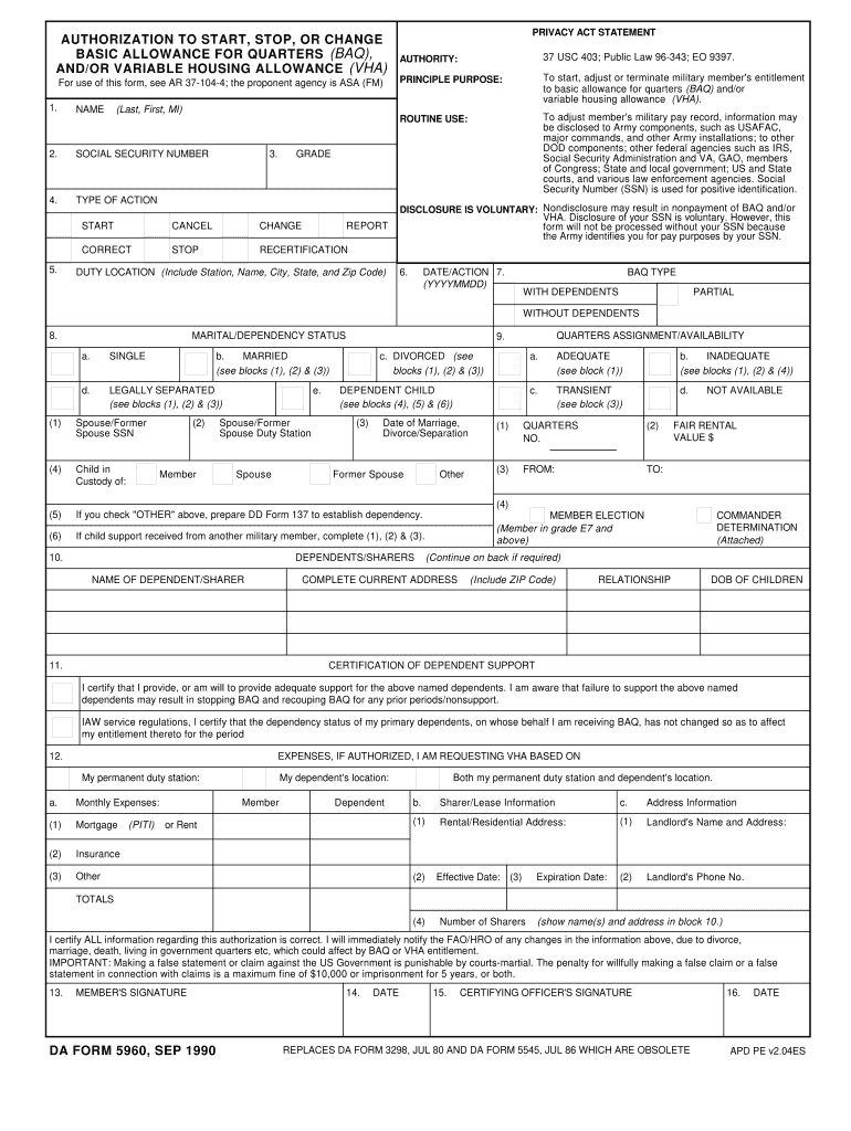 Da Form 5960