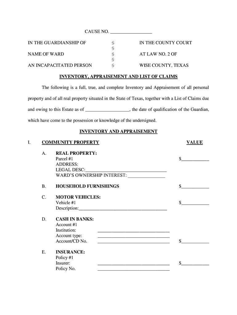 Probate Form Inventory Sample Texas