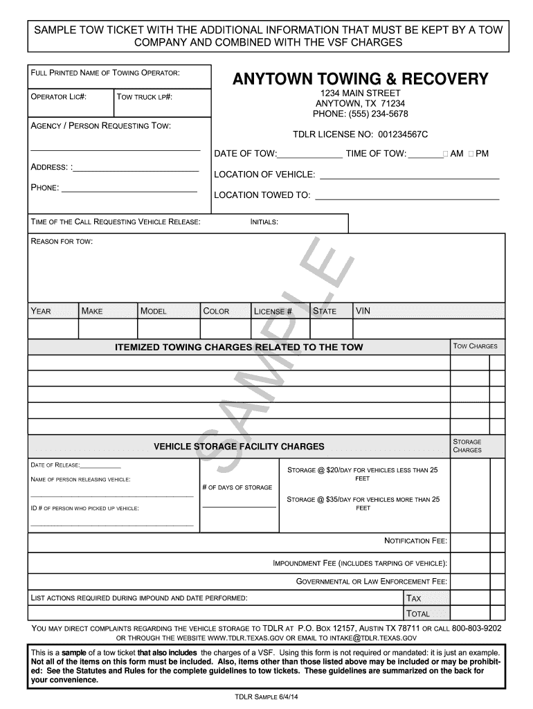 Tow Tickets  Form