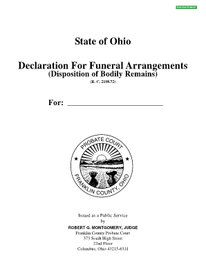 Declaration for Funeral Arrangements Franklin County, Ohio Franklincountyohio  Form