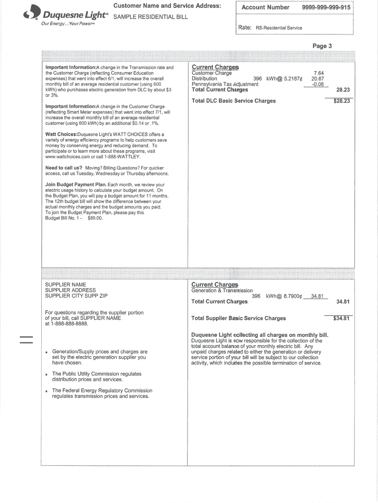 Utility Bill Template  Form