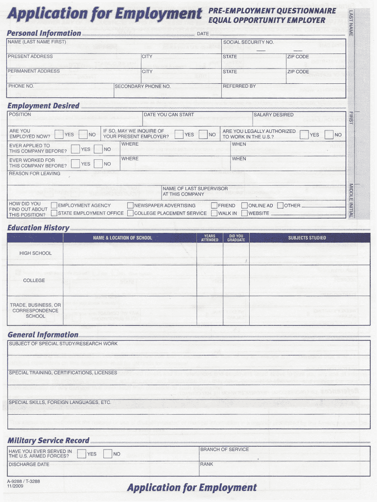  Application for Employment 9288 2009-2024