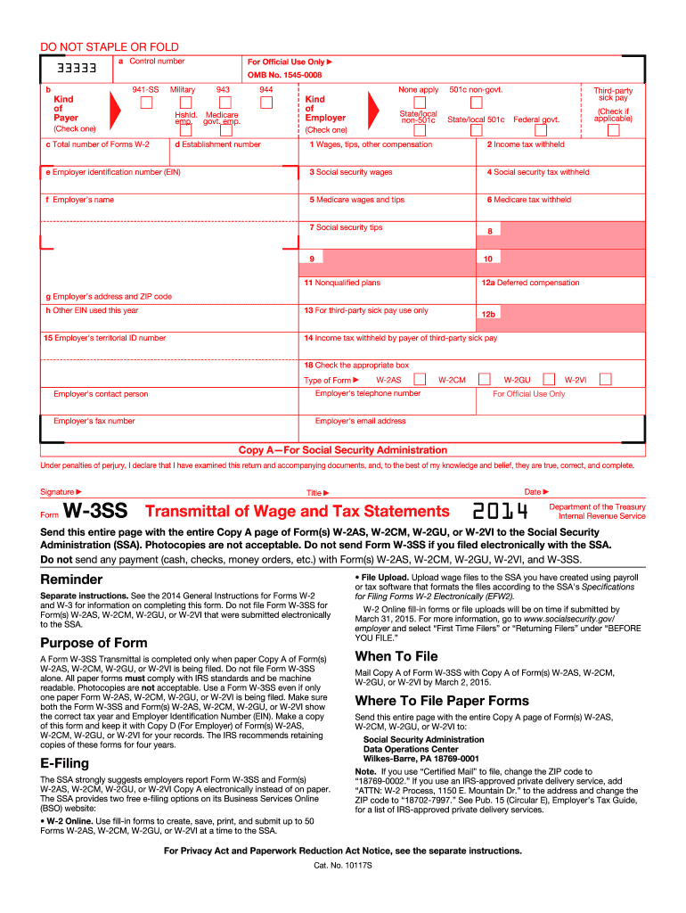 Form W 3ss 2014