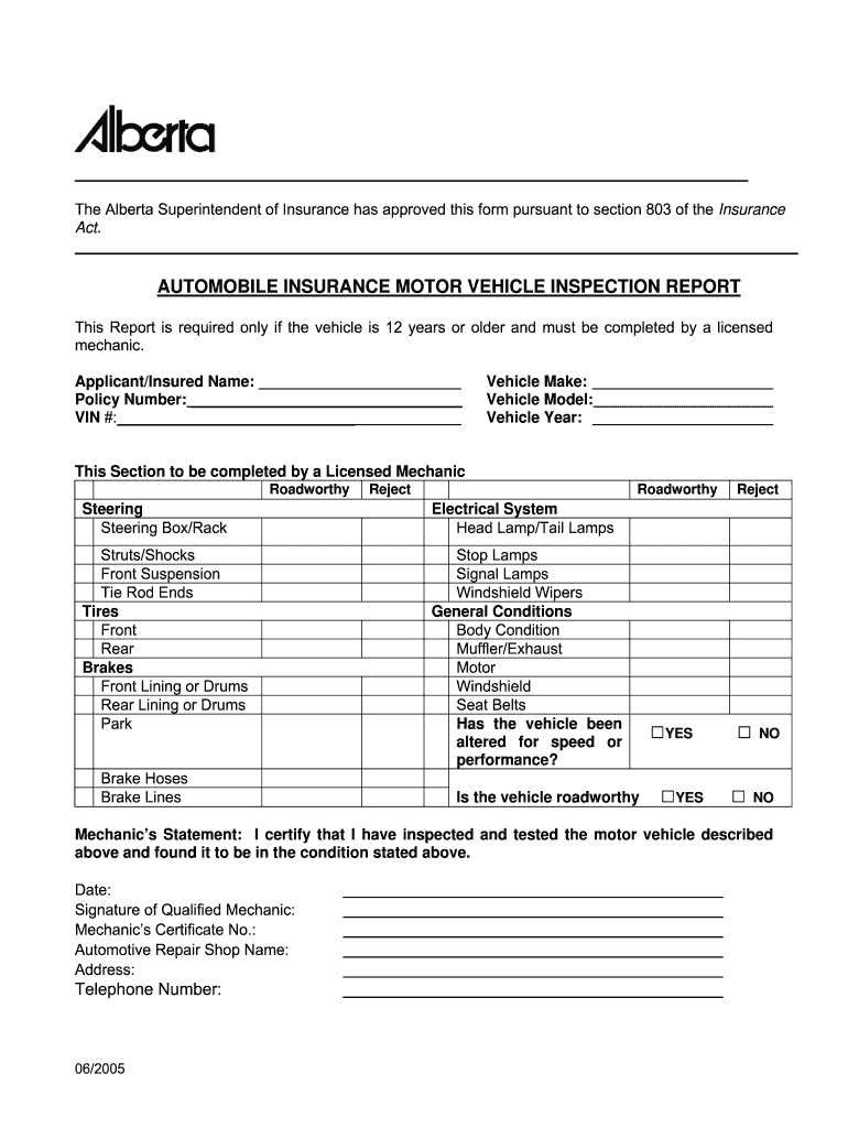  Alberta Insurance Inspection Form 2005-2024
