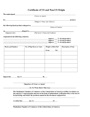 Country of Origin Document  Form