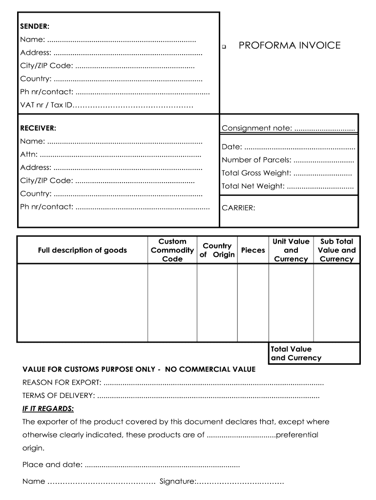 Tnt Proforma Invoice