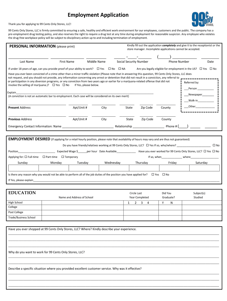  99 Cent Store Application 2003-2024