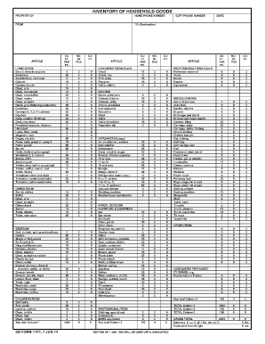 Hhg Inventory Format