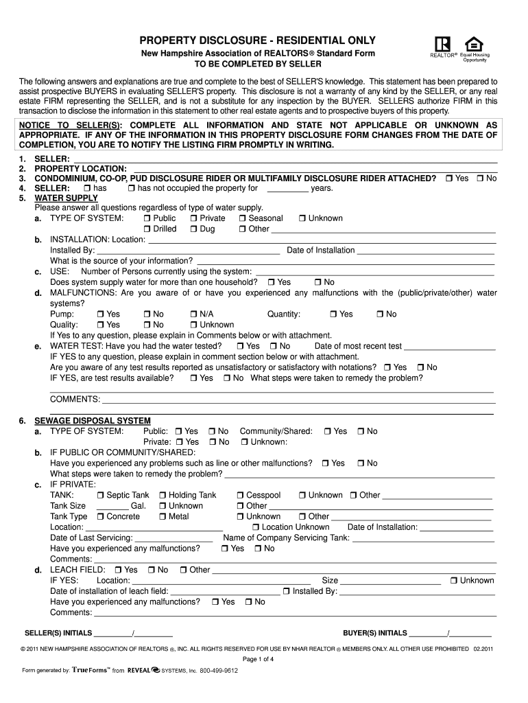  Real Estate Disclosure Form 2011