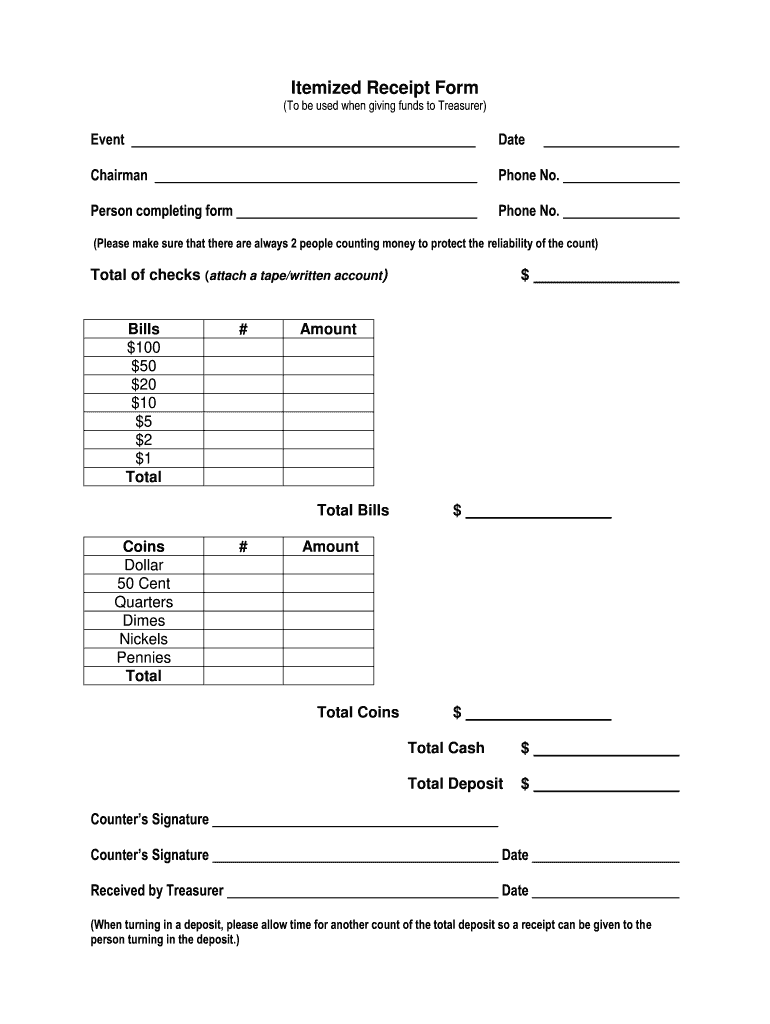 Itemized Receipt Template  Form