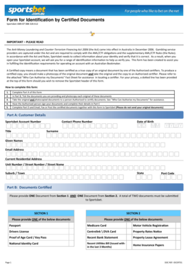 Sportsbet Certified Documents Form