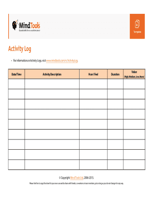 Activity Log Template Mind Tools  Form