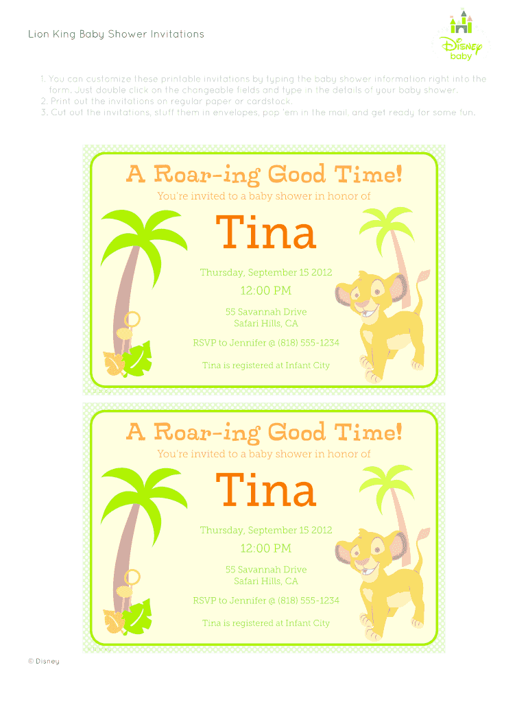 Lion King Baby Shower Invitations  Form