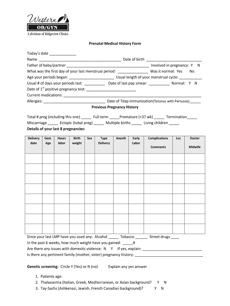 Doctor Pregnancy Test Form