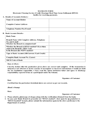 Ecs Mandate Form