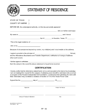 Statement of Residence  Form