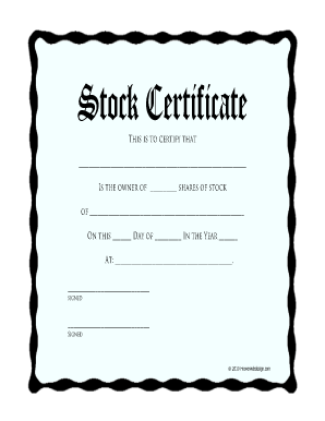 Printable Stock Certificates Template Blue Nzamt  Form