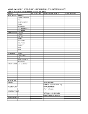List of Household Expenses Template  Form