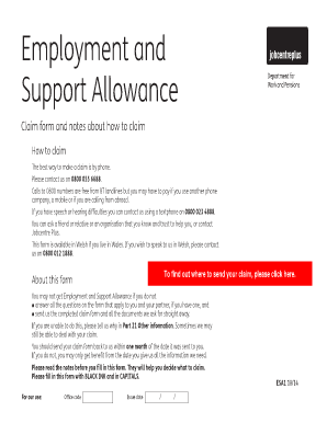  Form ESA1 Employment and Support Allowance Claim Gov UK 2014
