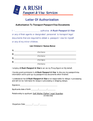 Letter of Authorization Ace Passport Services  Form